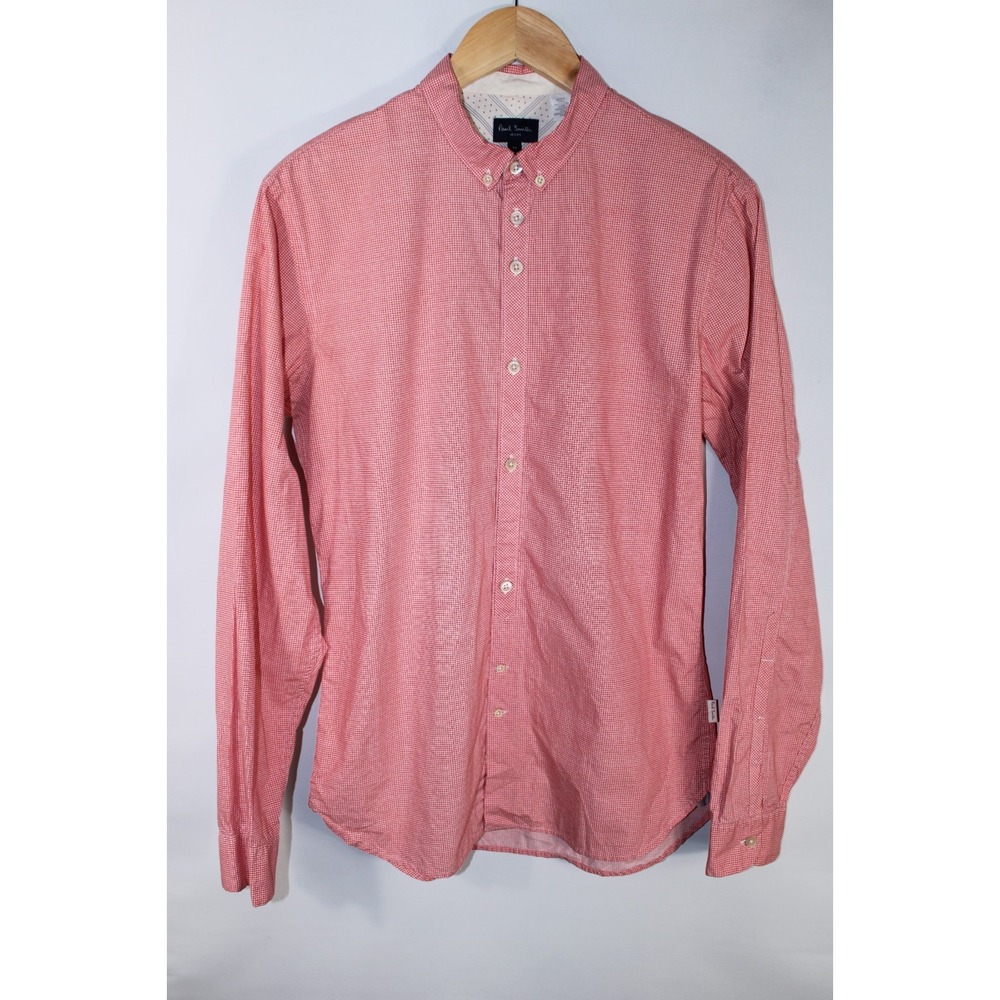 Paul Smith Jeans Men's Medium Red White Check Casual Preppy Long Sleeve Shirt